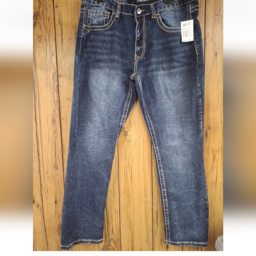 True Luck Stretch Med Dark Wash Straight-Leg Jeans Mens 36x30